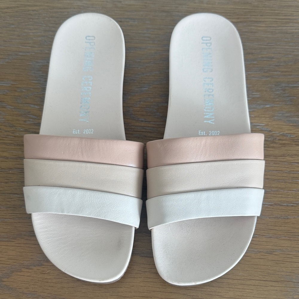 Opening Ceremony Kaatya Color Block Pool Slide Sandals - Cream, Tan, White